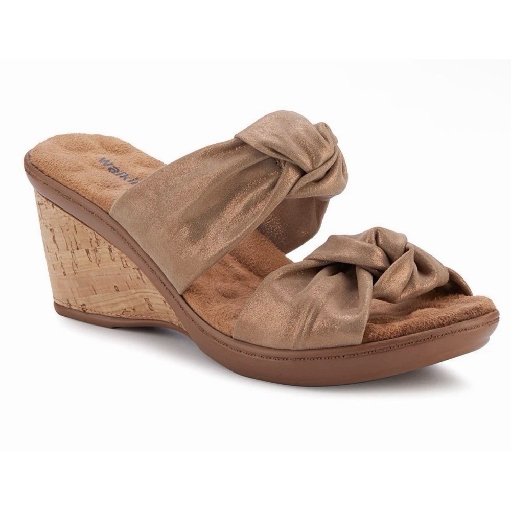 NIB Walking Cradles 9.5 M Cipria Metallic Louisa Suede Sandala Knotted Wedge